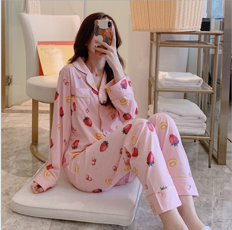 Bộ pijama cotton tay dài quần dài xuân hè thu màu sắc ngọt ngào dễ thương BK08