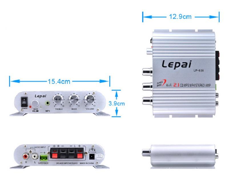 Bộ khuếch đại âm thanh lepy lp-838 2.1ch 2a nguồn 12v3a