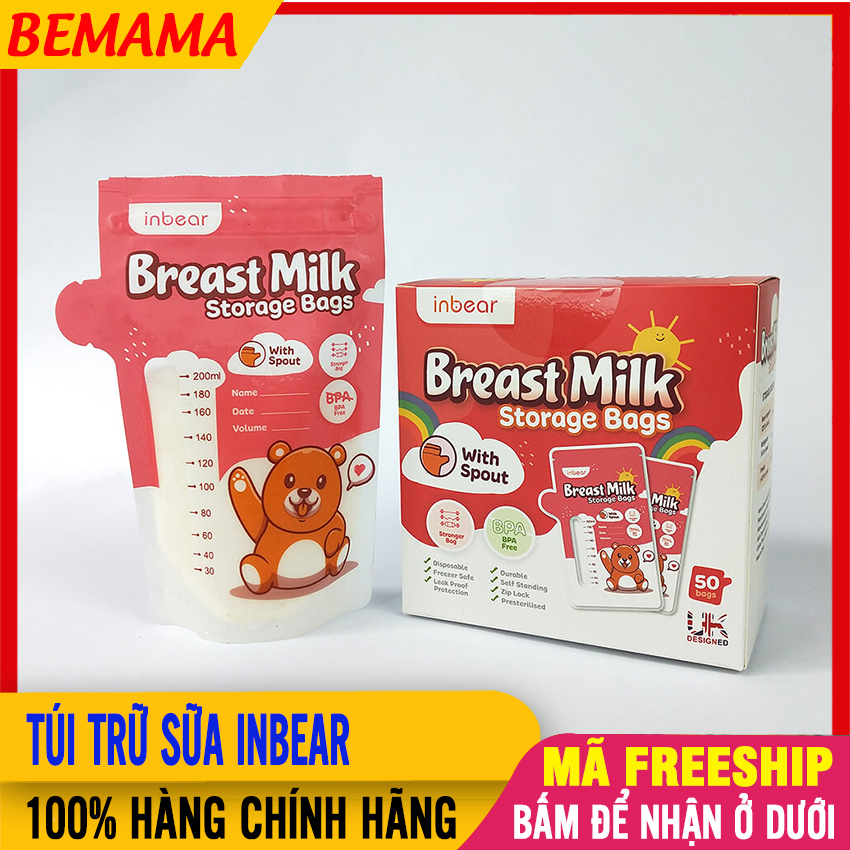 Túi trữ sữa inbear 200ml - 2 khóa zip chắc chắn, có vòi rót tiện lợi, túi đựng sữa mẹ cao cấp chính hãng, túi chứa sữa mẹ, túi zip đựng sữa mẹ, tui tru sua cho me