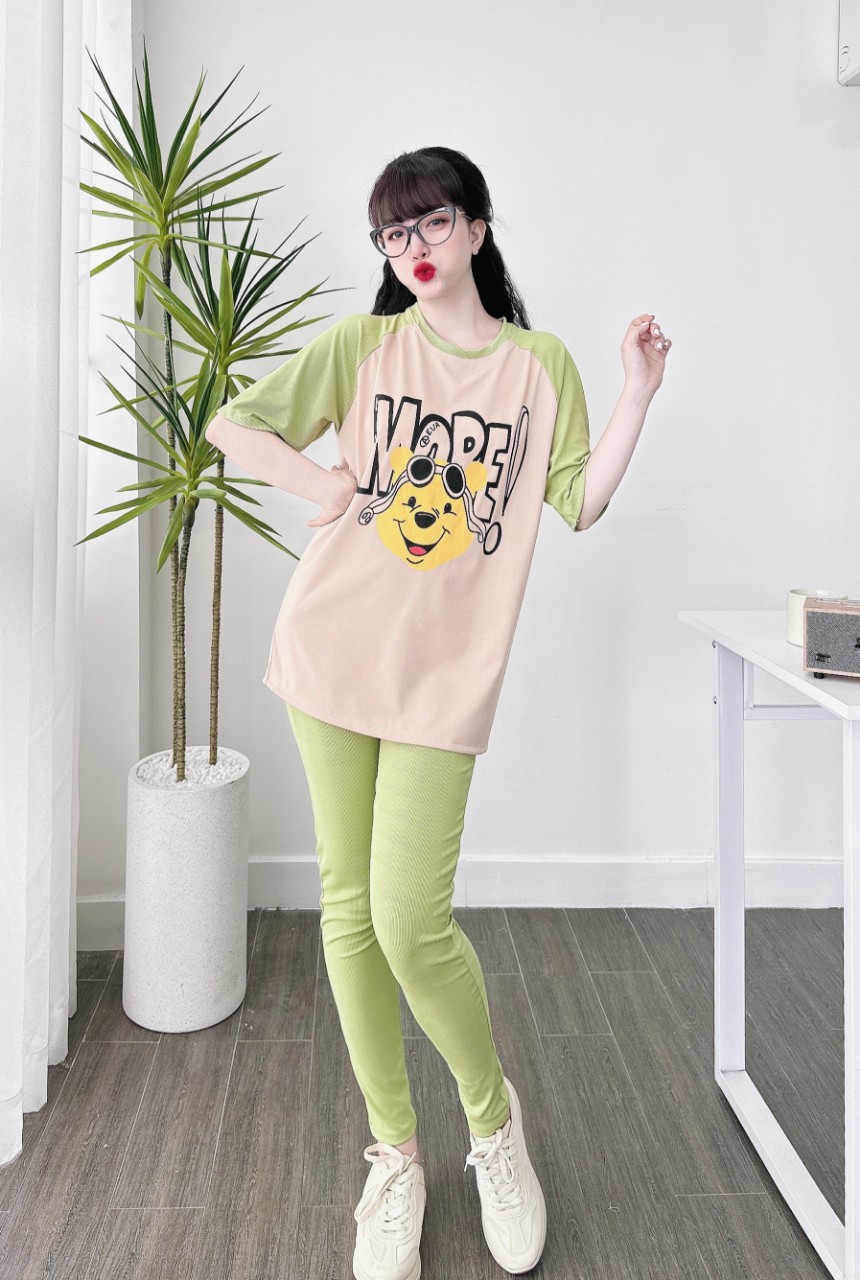 Set thun gân tay phối màu đơn giản - in hình gấu rõ nét - sp y hình