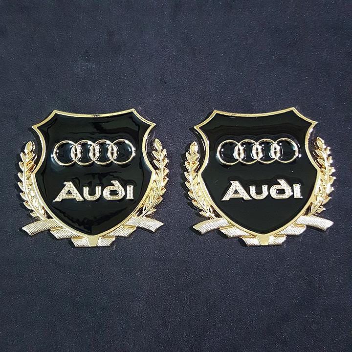 Bộ 2 miếng dán logo kim loại chữ AUDI bông lúa