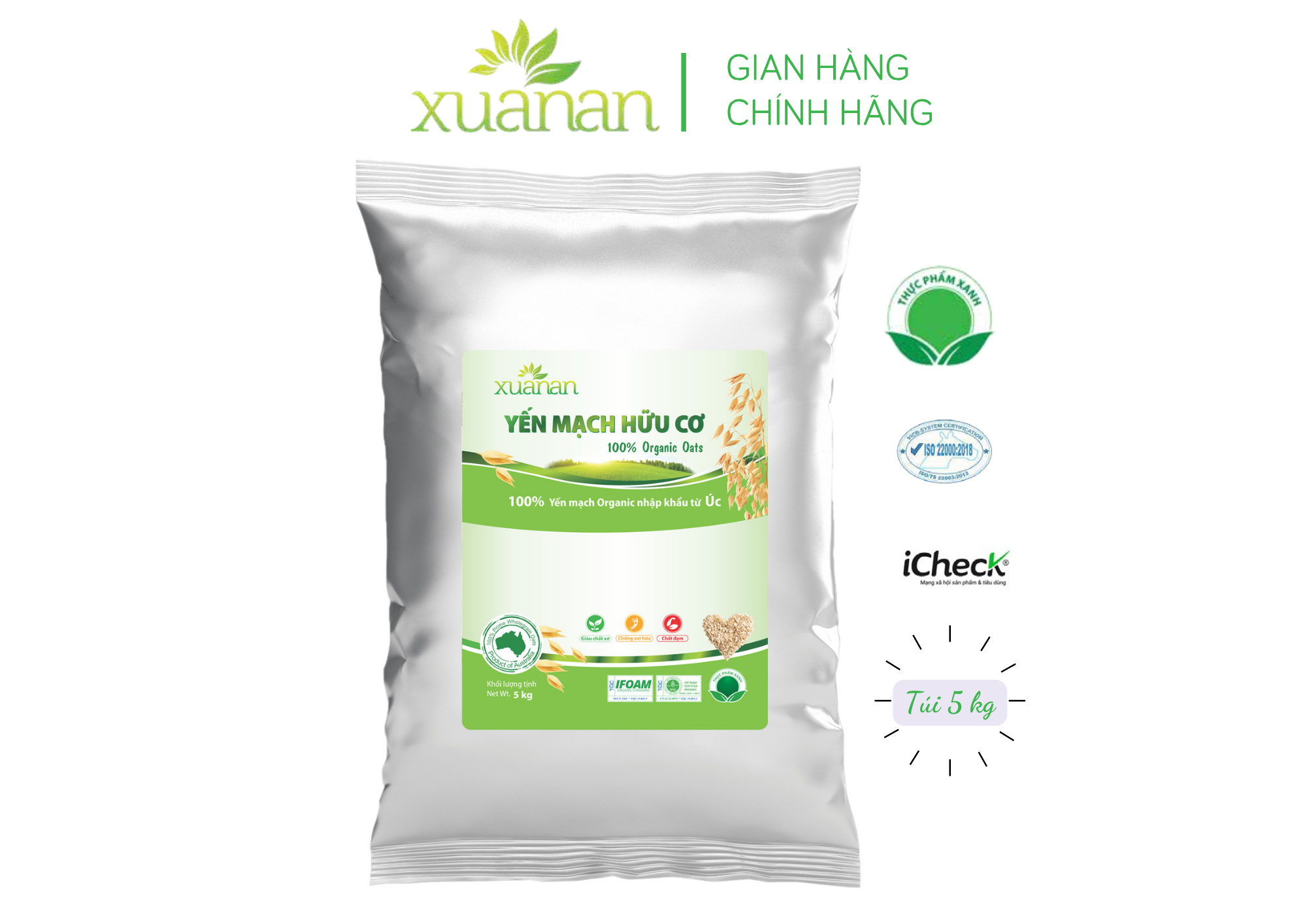 Yến mạch hữu cơ xuân an túi 5kg
