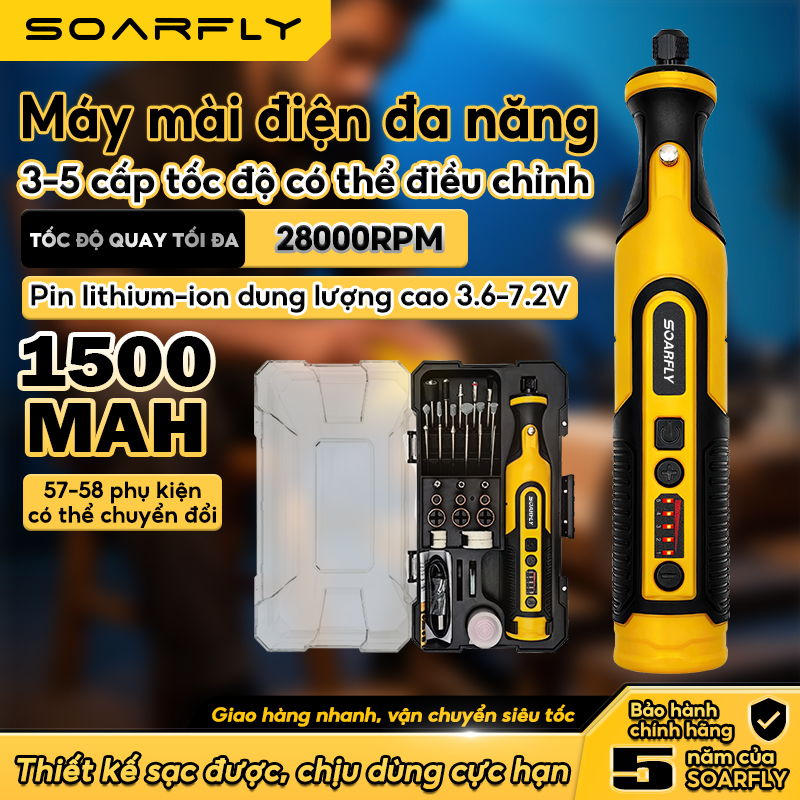  SOARFLY 【Bộ 58 món  7.2V  Máy mài khuôn mini Máy mài cầm tay mài đánh bóng mini Máy mài khắc đa năng 3 tốc độ quay máy mài mini máy khoan cắt sạc pin Cắt khắc phay mài vẽ cắt tỉa đánh bóng  