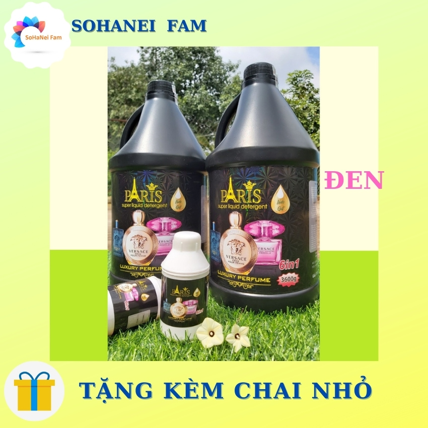 Nước Giặt PARIS 3600mL MÀU ĐEN Huyền Bí - Hương Nước Hoa Cao Cấp (TẶNG KÈM CHAI NHỎ) - Có Tem Công Ty - SOHANEI FAM