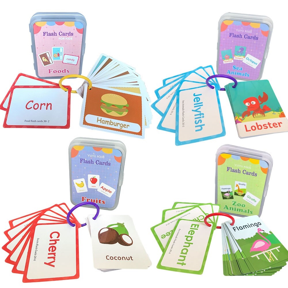 Montessori Learning ABC Numbers Fruit Animal English Words Language Booklet Cards Kids Baby Children Gifts