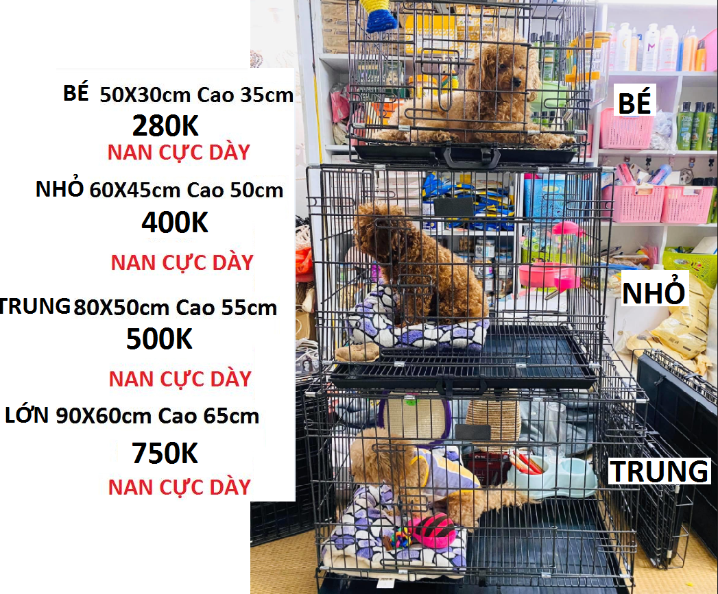 Chuồng Gấp Gọn Cho Chó Mèo, Lồng Xếp Sơn Tĩnh Điện NAN CỰC DÀY VÂN ĐÁ Tặng Kèm Khay Vệ Sinh ĐỦ SIZE 90X60X65CM