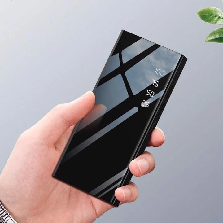 Sạc dự phòng 30000 mAh 🌈FREESHIP🌈 Tích Hợp Sạc Nhanh Fast Charge Mặt Kính Đen hiển thị pin. 2 USB Có Đèn