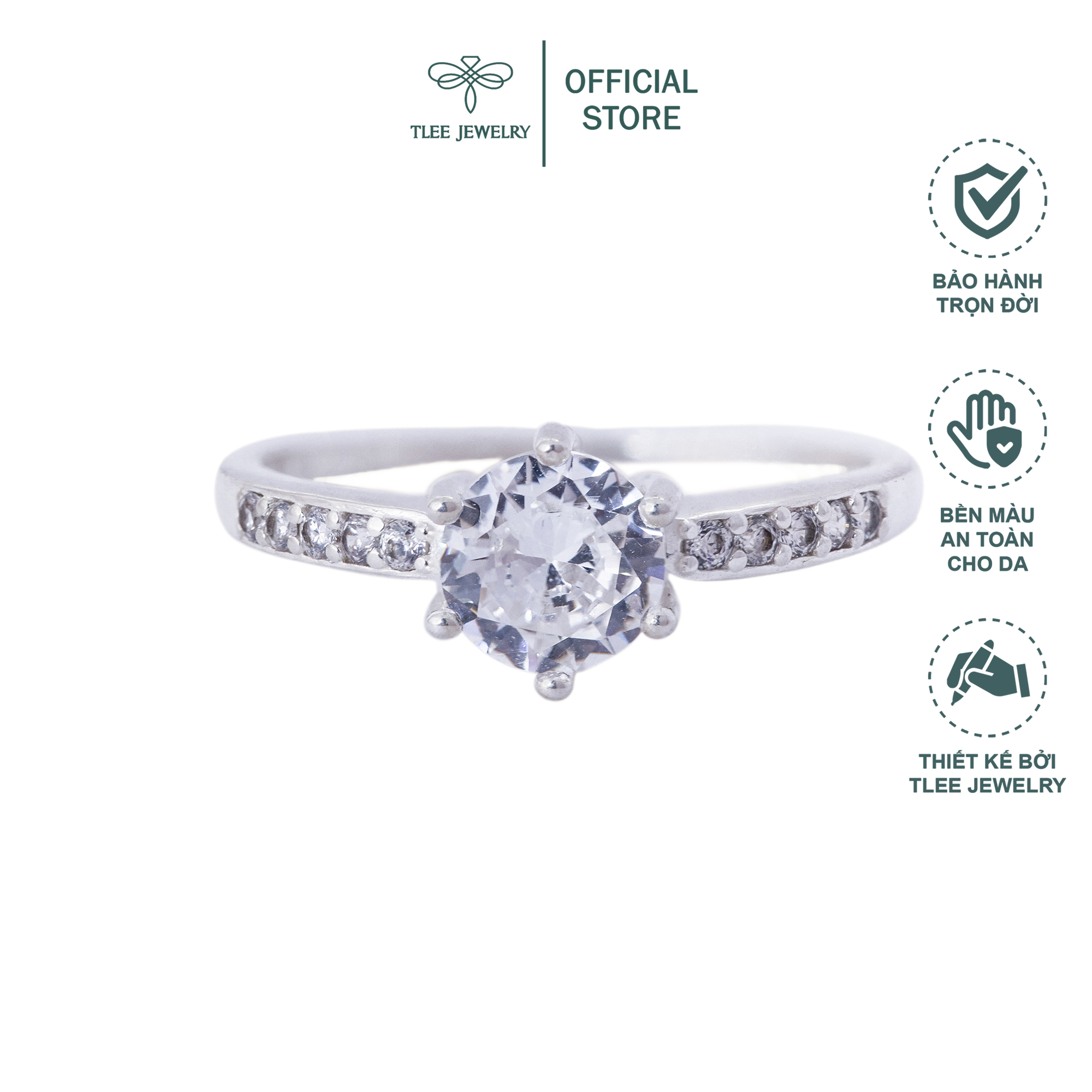 Nhẫn bạc nữ TLEE trụ đá sáu chấu nạm đá cao cấp TleeJewelry A0121