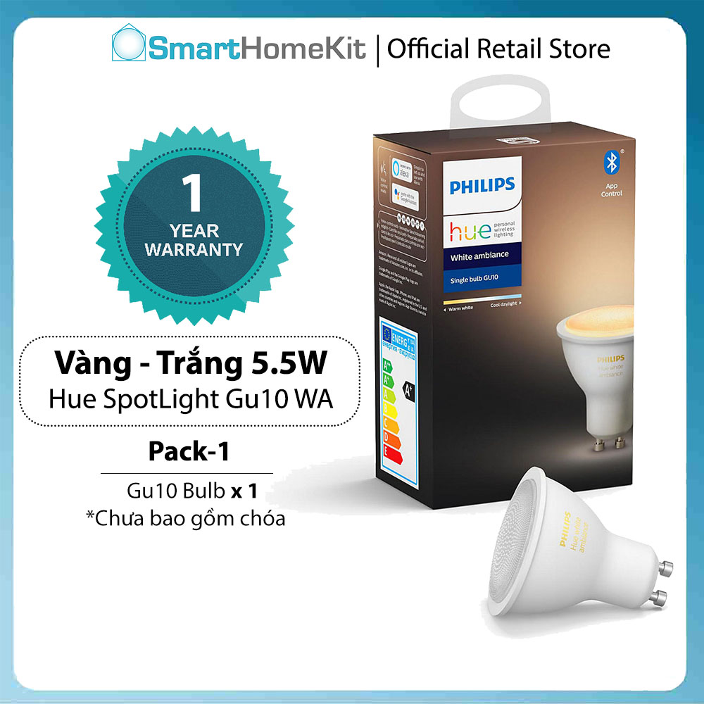 Đèn chiếu điểm Philips Hue White Ambiance GU10 SpotLight Single Pack 5.5W 220-240V (1 Bóng)