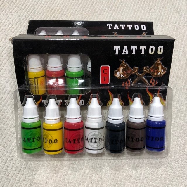 Set hộp 7 màu mực tập xăm art dragon tattoo ink
