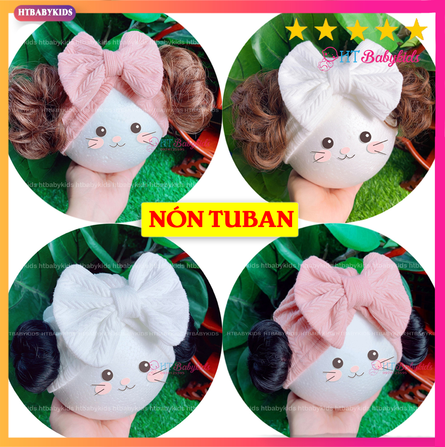 Nón tuban tóc giả cho bé gái, turban tóc giả cho bé gái, tóc giả bé gái