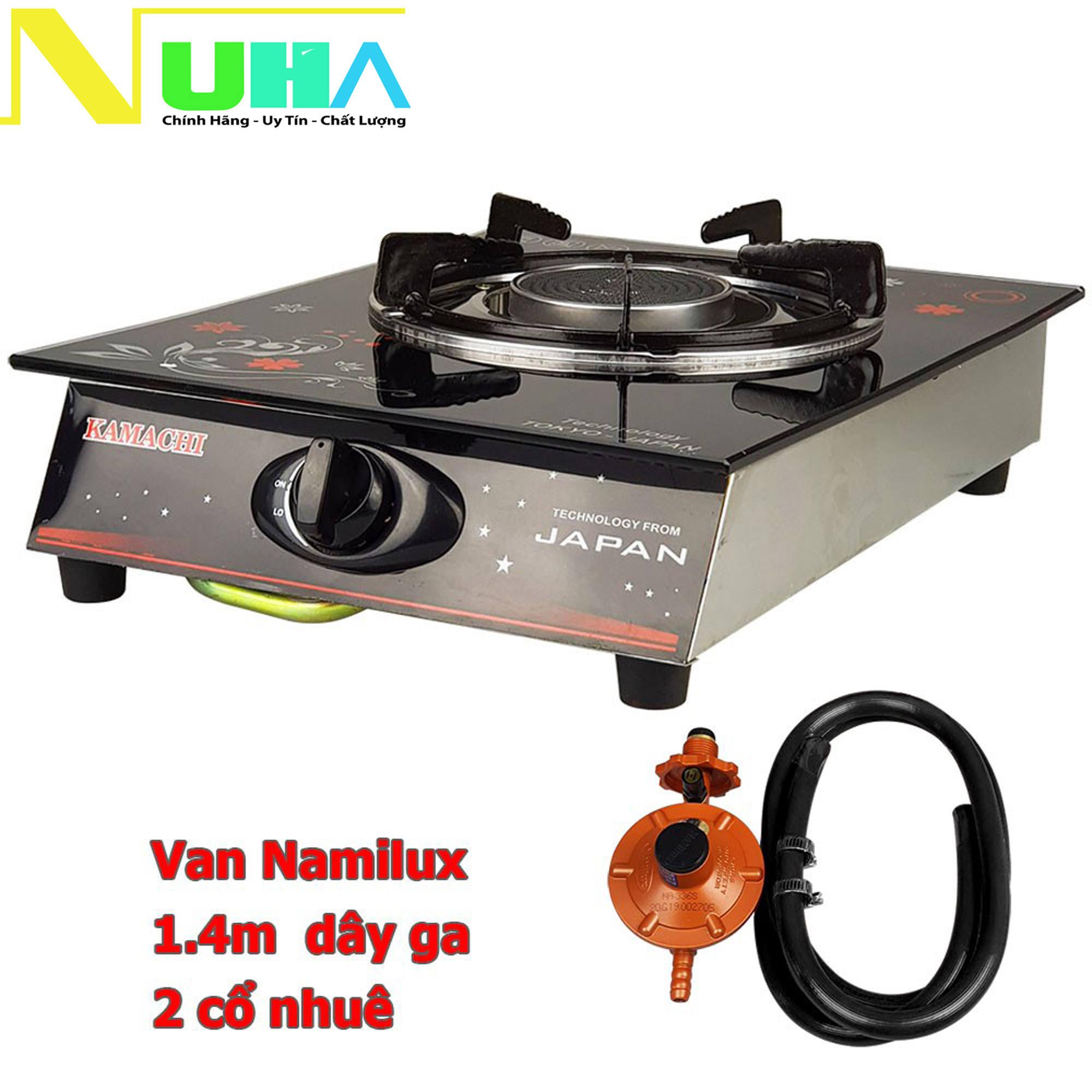 Bếp ga đơn đầu đốt hồng ngoại tiết kiệm ga Kamachi kèm van dây dùng bình ga lớn hoa văn ngẫu nhiên-Hàng chính hãng