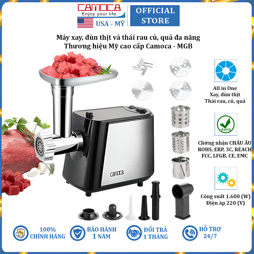Máy xay thịt, nhồi xúc xích và thái rau củ, quả đa năng thương hiệu Mỹ cao cấp Camoca MGB - Hàng Nhập Khẩu
