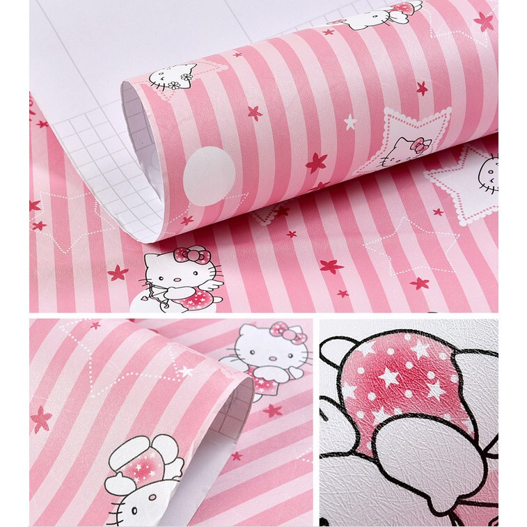 5 mét decal giấy dán tường khổ rộng 45cm keo sẵn - kitty sọc hồng qt021