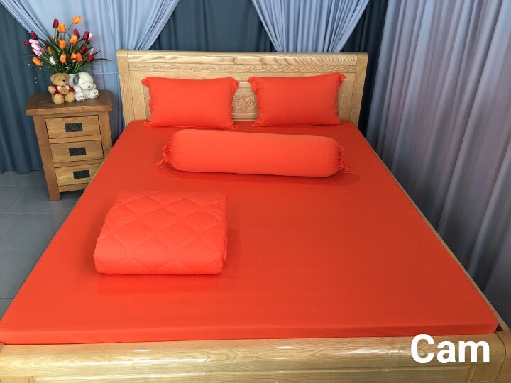 Bộ ga giường - drap thun Hàn màu trơn size nệm 1m6 cao 20-30cm (1 ga nệm, 2 vỏ gối nằm, 1 vỏ gối ôm)