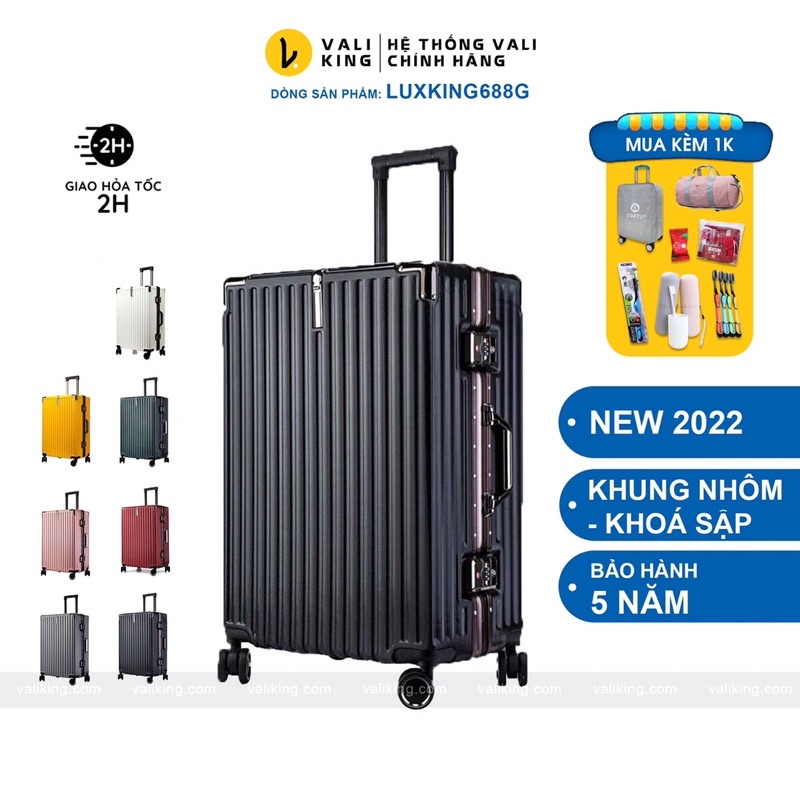Vali kéo khung nhôm khoá sập luxking602g nhựa abs pc siêu bền có móc treo hành lý