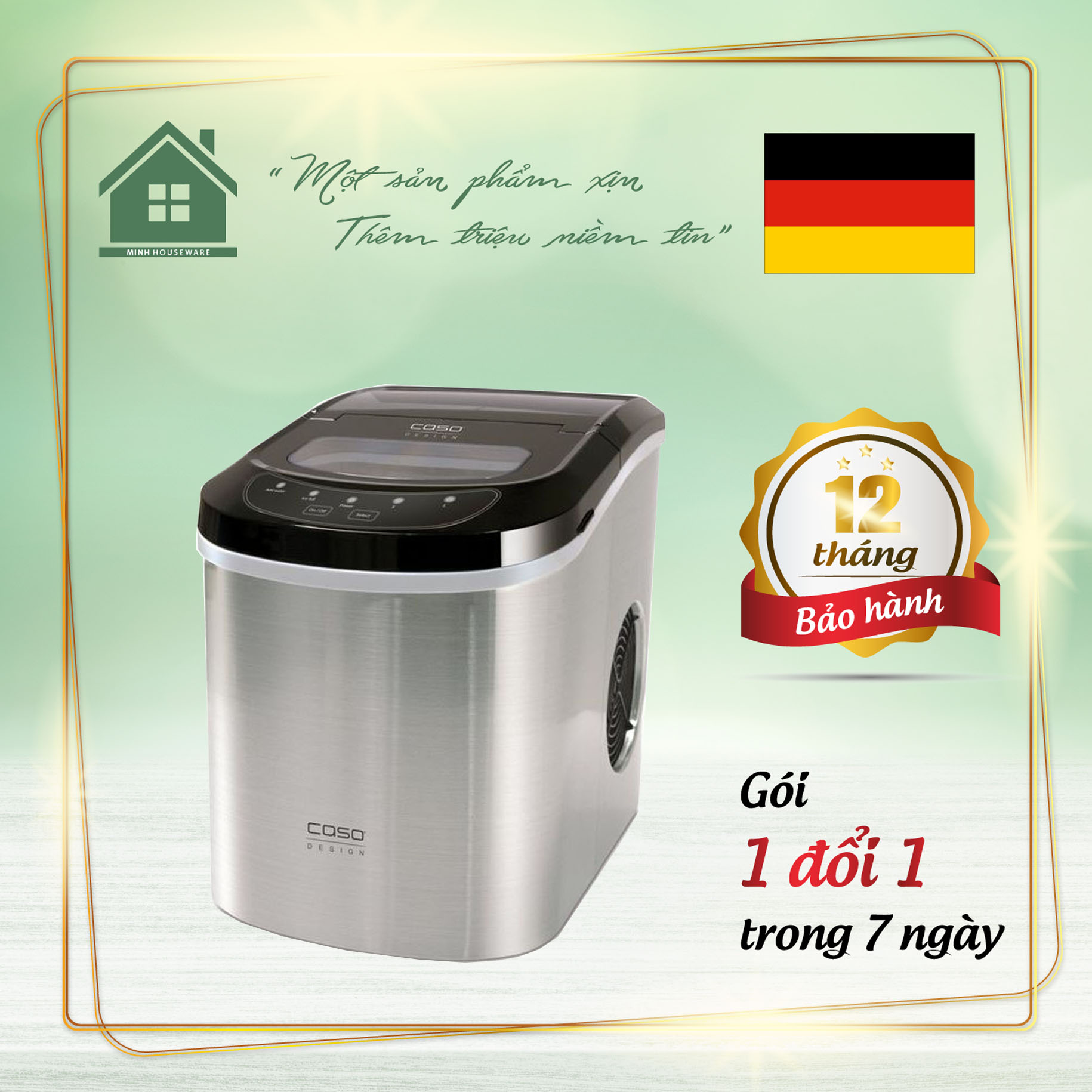 Máy Làm Đá Gia Đình CASO Ice Master Pro 3304 Làm Đá Viên Cực Nhanh Chỉ Từ 6-12' Thích Hợp Dùng Cho Những Ngày Hè Nóng, Bữa Tiệc Cần Làm Đá Nhanh Uống Nước Ngọt, Rượu,.. Bảo Hành 12 Tháng, 1 Đổi 1 Trong 7 Ngày Nếu Lỗi NSX