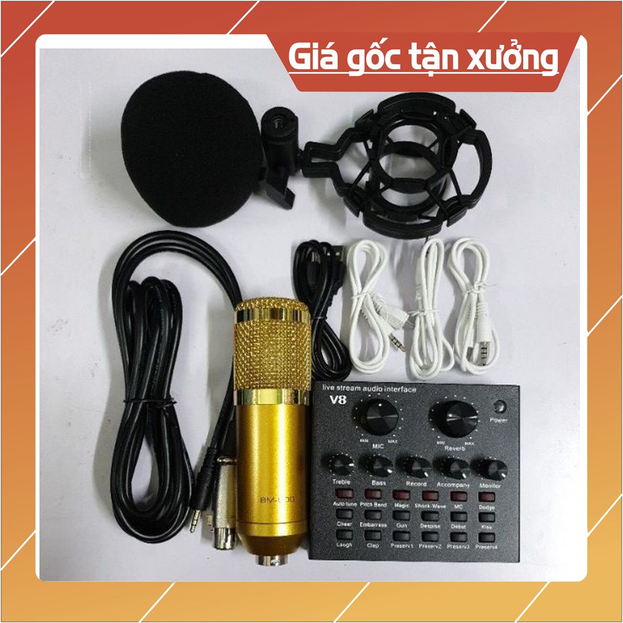 mic thu âm livestream hát karaoke online micro woaichang bm900 card v8 autotune có bluetooth