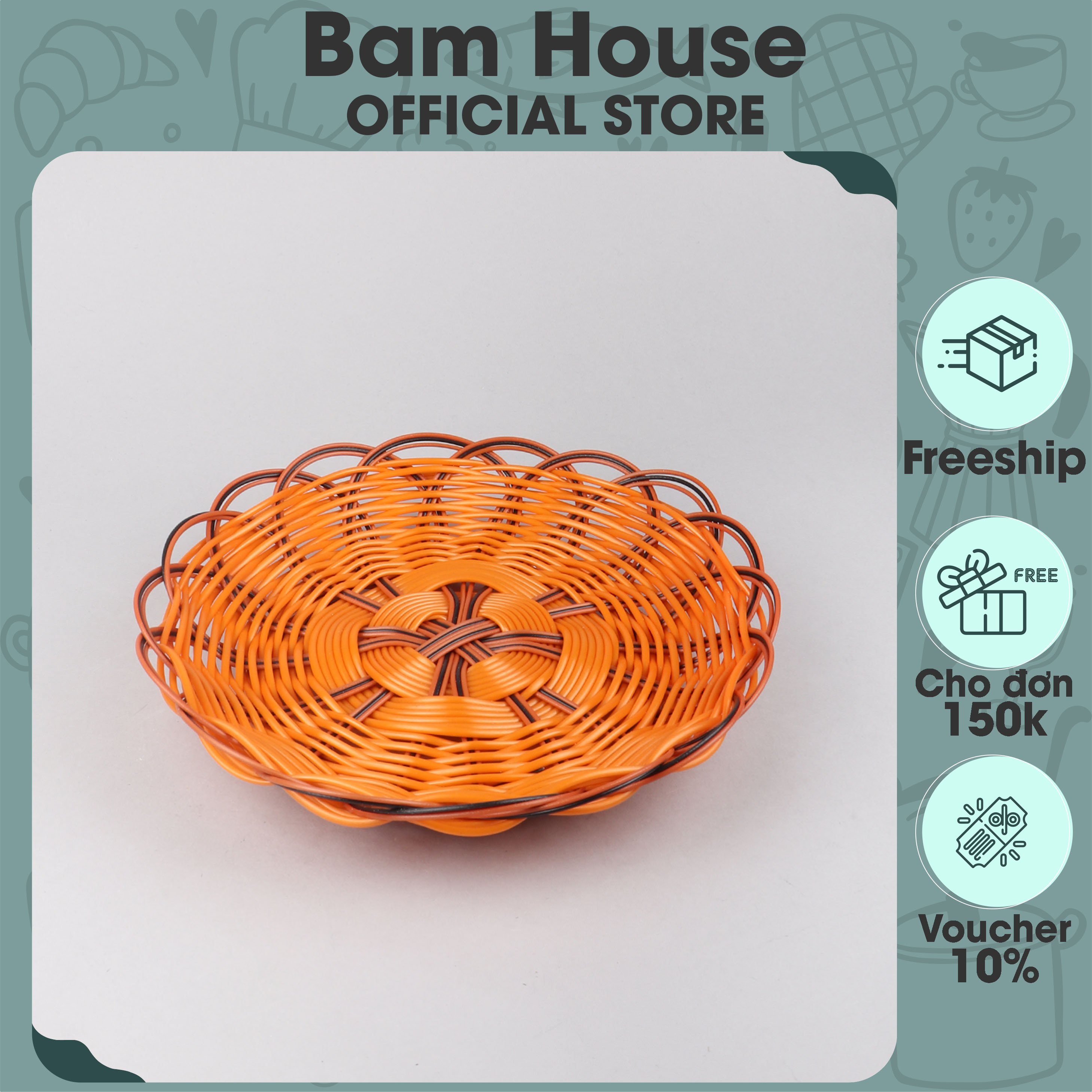 Rổ mây nhựa đựng rau củ quả và trái cây dạng tròn nhiều kích thước cao cấp RM01