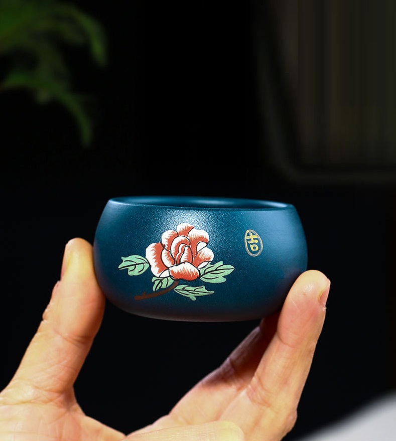 Chén tử sa nghi hưng 60 ml họa tiết hoa mẫu đơn