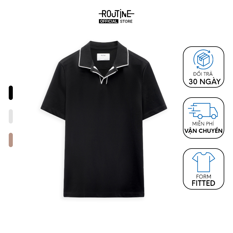 Áo Polo Nam Tay Ngắn Modal Cổ V Phối Viền Form Fitted - Routine 10S23POL059