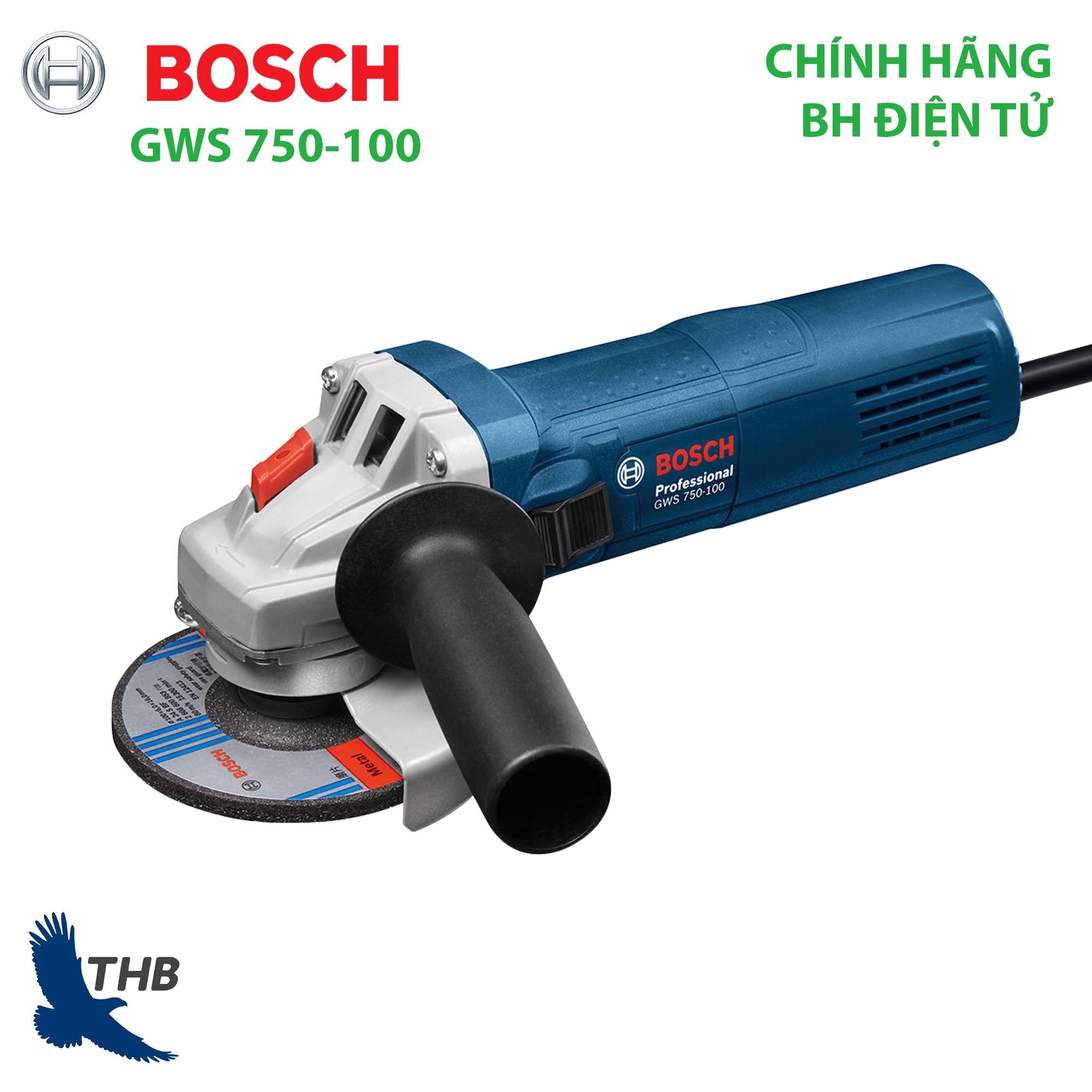 Máy mài góc Bosch GWS 750-100 hàng chính hãng Bảo hành 12 tháng Tốc độ cắt bỏ vật liệu cao