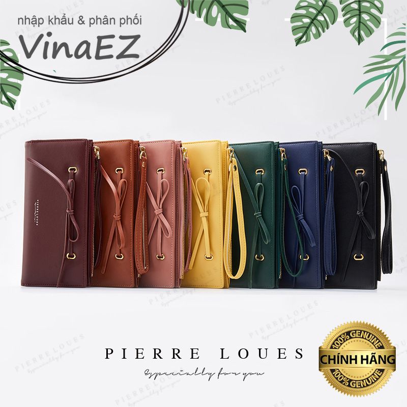 [FREESHIP] ví bóp nữ cầm tay hàng hiệu Pierre Loues nhiều ngăn đựng thẻ, điện thoại trang trí nơ dễ thương - PL6818