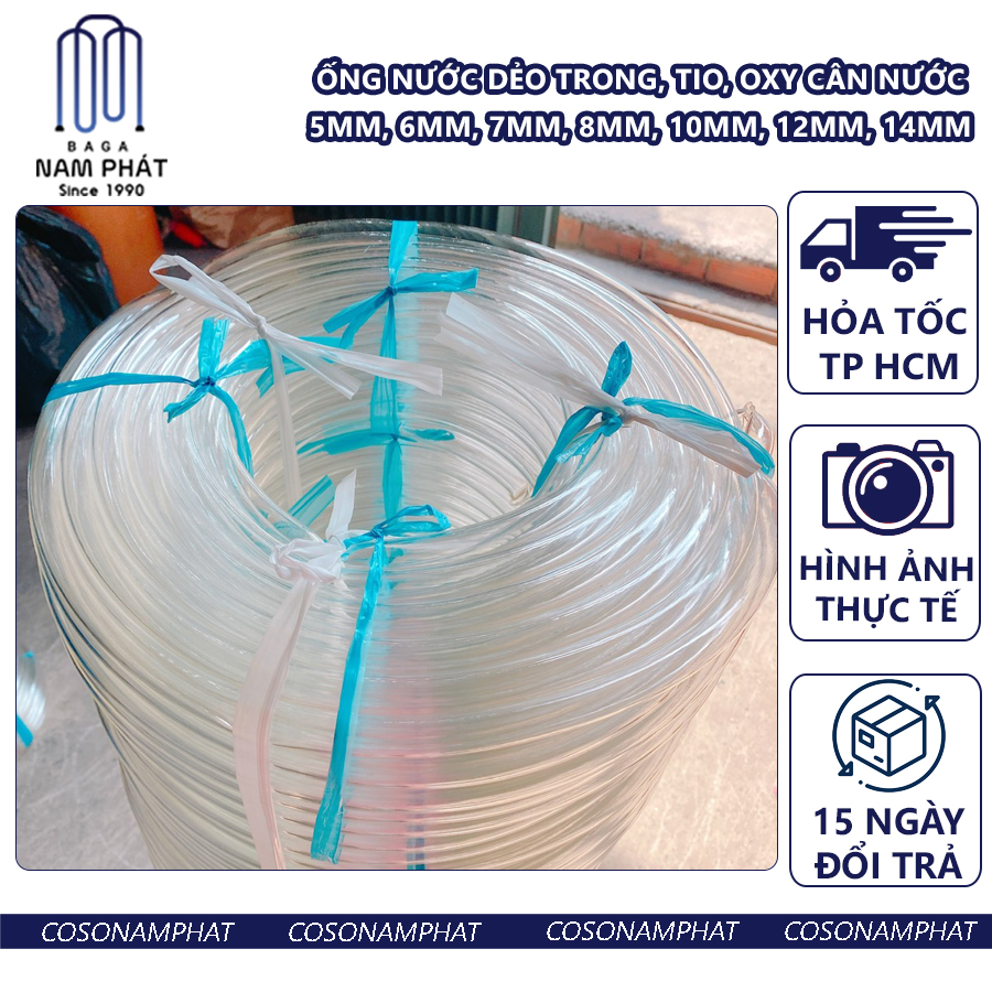 Cuộn tio phi 14mm dài 30m ống nước nhựa dẻo trong suốt dẫn nước dây oxi oxy ống cân nước đường kính trong 14 mm