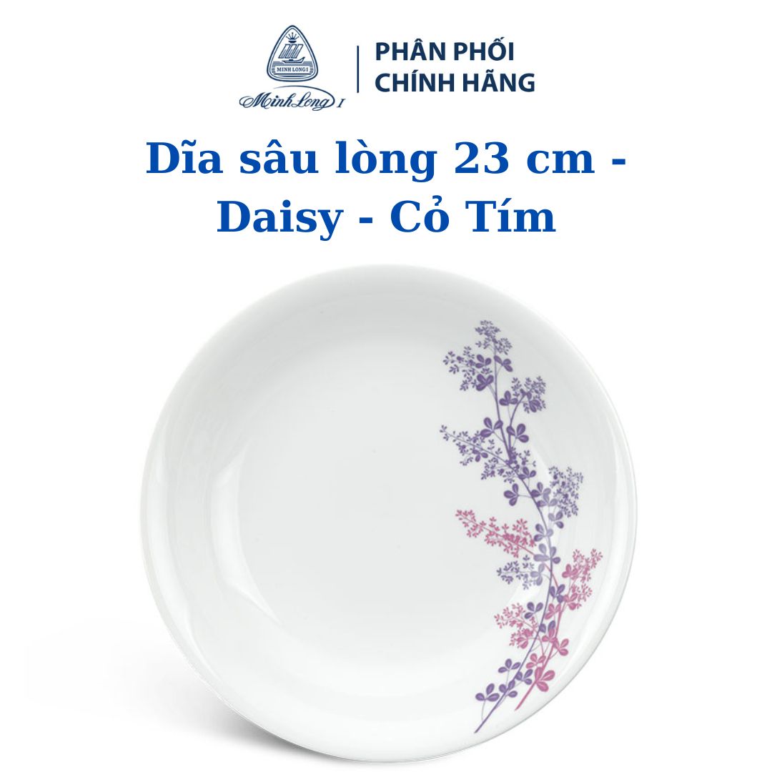 Dĩa sâu lòng 23 cm - daisy - cỏ tím - gốm sứ cao cấp minh long