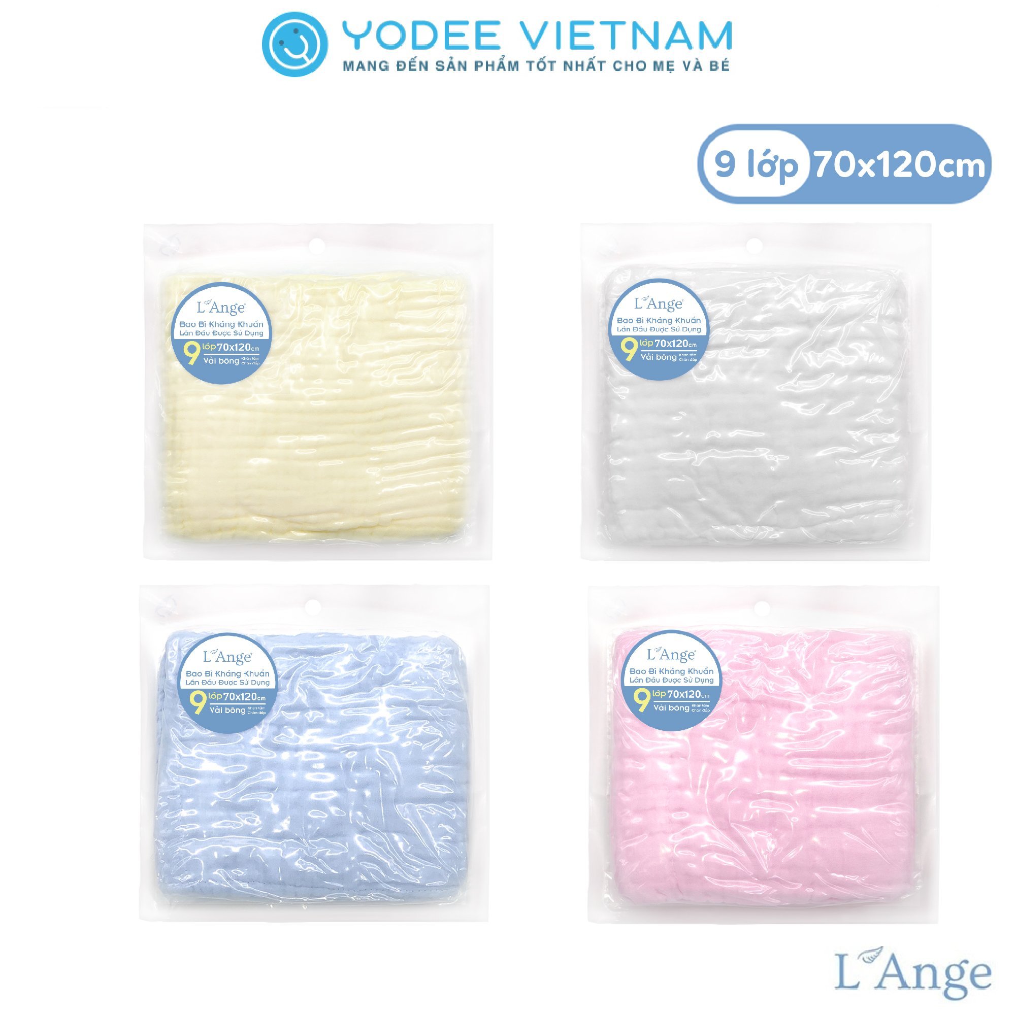 L’Ange Khăn tắm/Khăn quấn/Chăn đắp vải bông 9 lớp 70x120cm cho bé