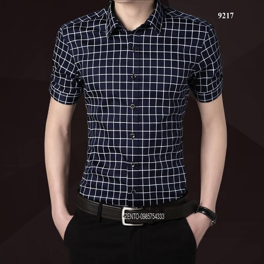 [HCM]ÁO SƠ MI NAM NGẮN TAY CARO MÀU XANH ĐEN THỜI TRANG HÀN QUỐC CAO CẤP TT75751