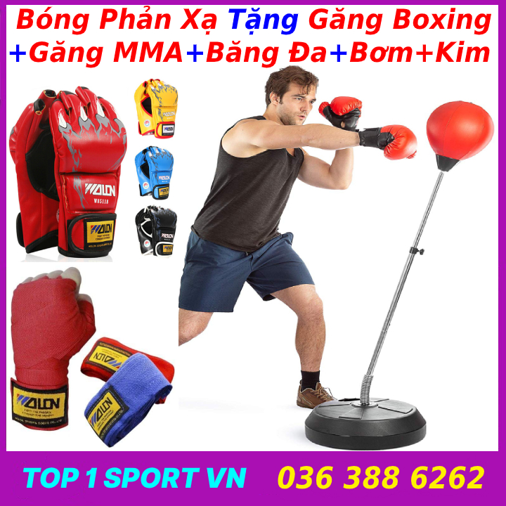 Bóng đấm bốc boxing tập phản xạ tặng găng mma + băng đa + găng boxing - Rèn luyện phản xạ, tốc độ, khả năng né tránh đòn