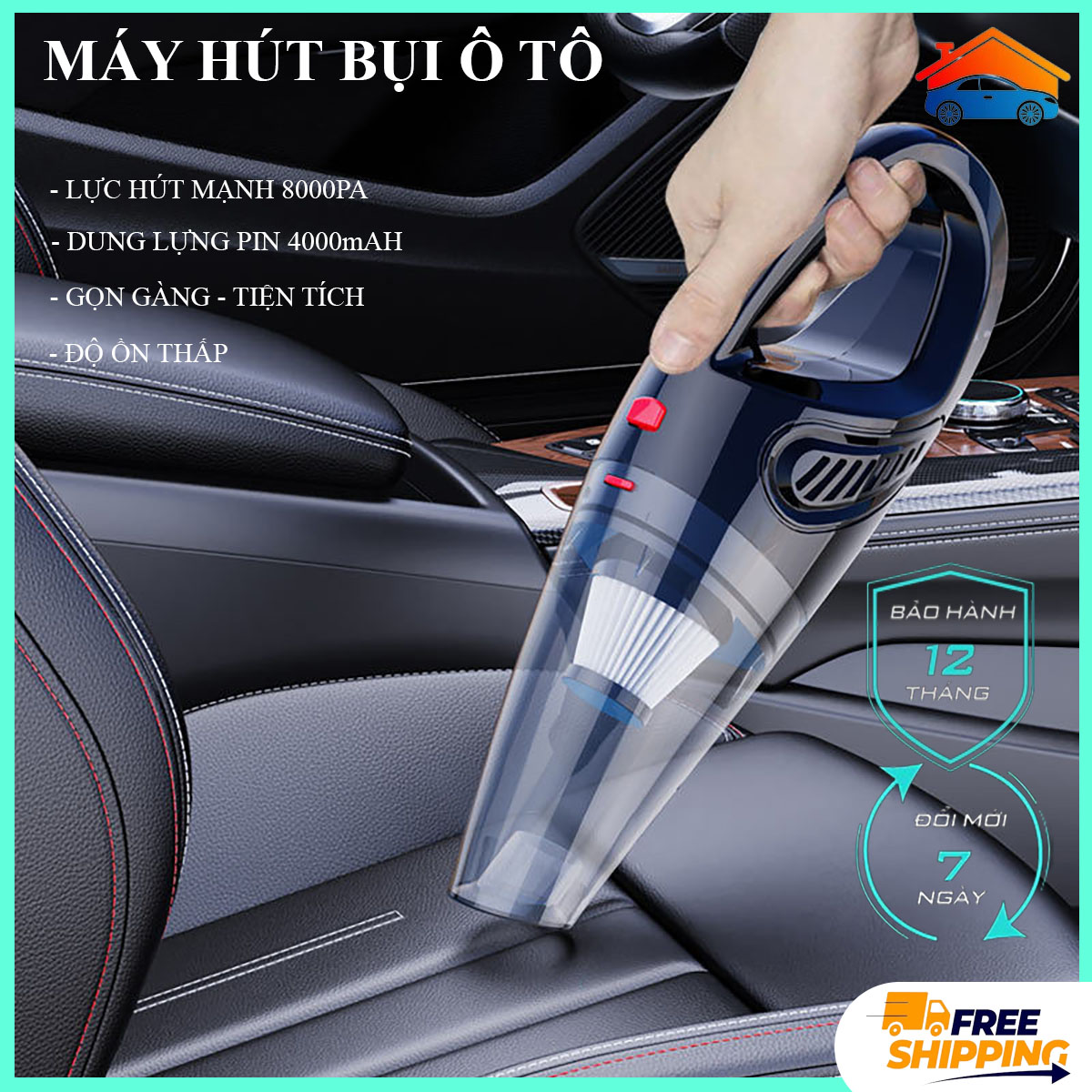 Máy hút bụi cầm tay, máy hút bụi ô tô đa năng siêu khỏe công suất 120W, lực hút mạnh. Bảo hành 12 tháng toàn quốc, đổi mới 7 ngày nếu lỗi.