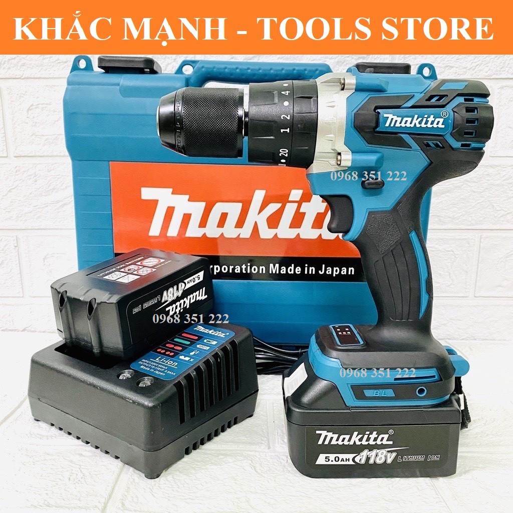 [Tặng mũi khoan] Máy Khoan Pin Makita 118V Không Chổi Than Đầu 13 Kim Loại MAKITA Có Búa 3 Chức Năng model 118V