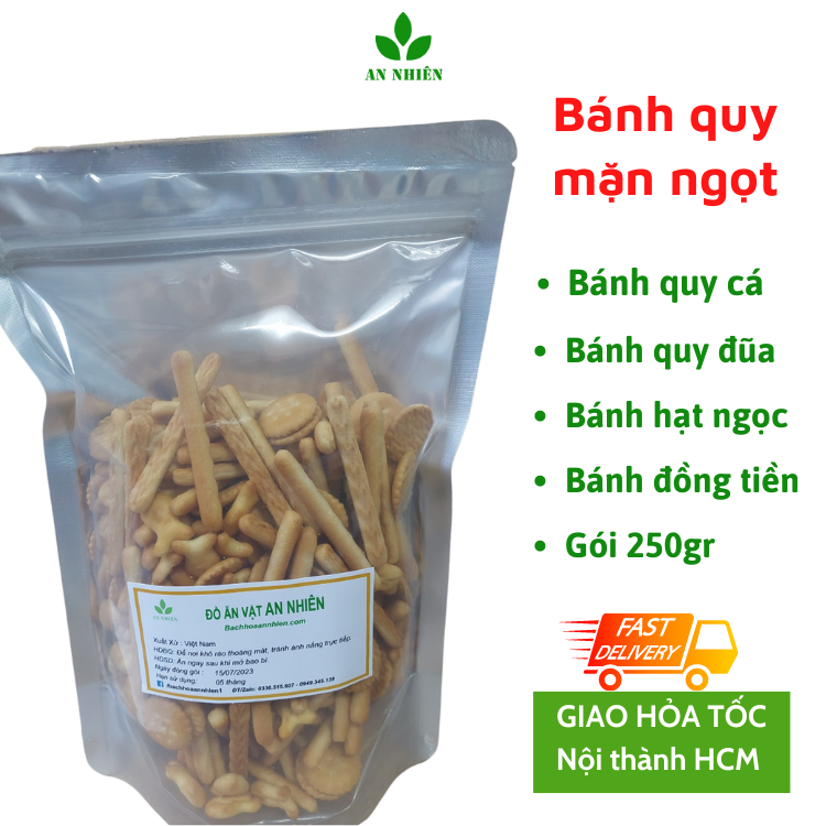 Bánh quy bơ mặn ngọt hình cá, que đũa, đồng tiền An Nhiên gói 250gr