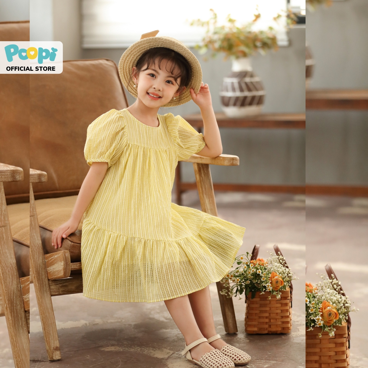 Váy bé gái poopi dáng xòe tiểu thư xinh đẹp, đầm cho bé gái mặc hè