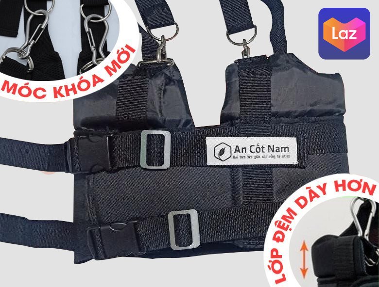 [Bản 2023] Đai Treo Xà Đơn Kéo Dãn Cột Sống Lưng - Đai Kéo Giãn Cột Sống - Có Đệm Nách Dày - Móc Sắt Loại Mới - Cải Thiện Thoát Vị, Thoái Hóa.Thiết kế mới: móc sắt chắc chắn, an toàn, có đệm nách, Chịu lực đến 150kg,