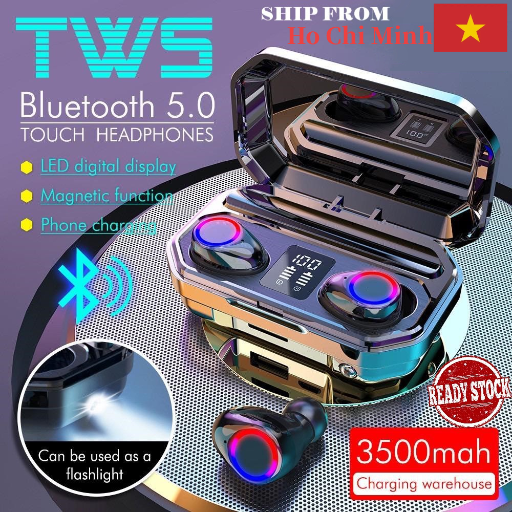 M12 Wireless Bluetooth Earphone IPX7 Waterproof Headphone LED Earbud Gaming Noise Cancelling with 3500mAh Power Sport Headset