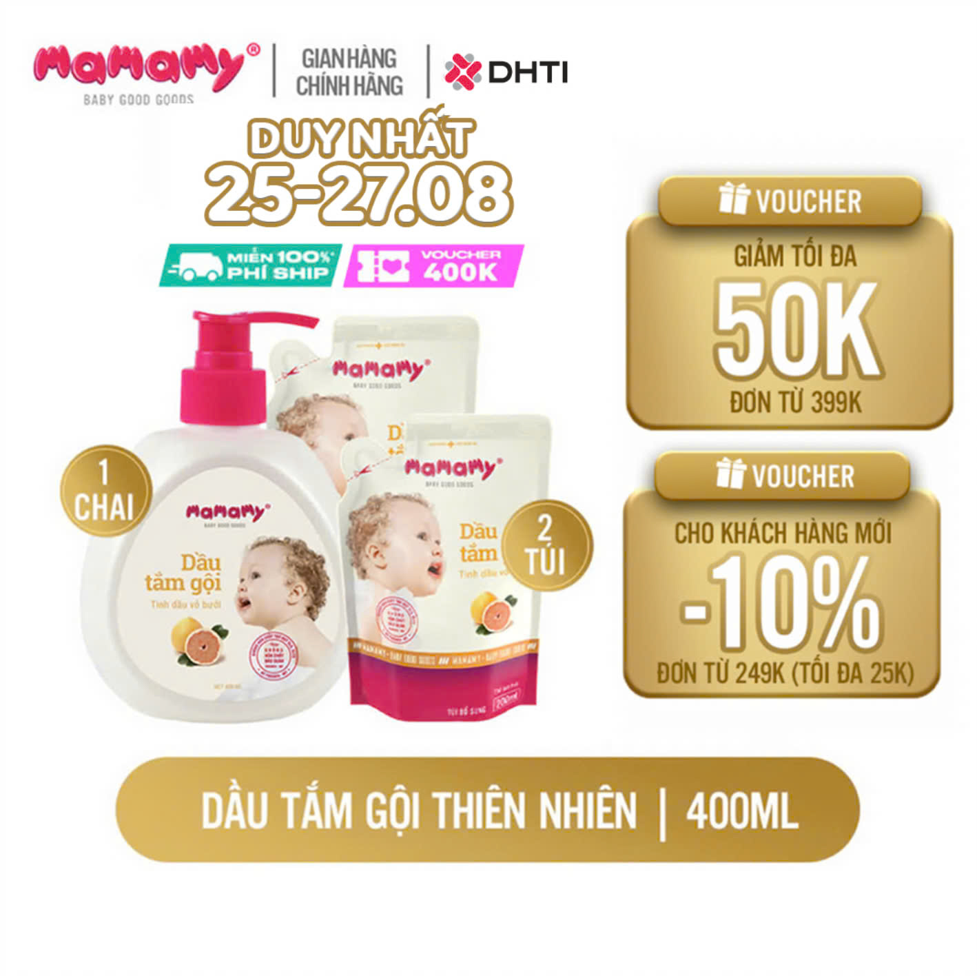 Sữa tắm gội cho bé Mamamy gốc thực vật thiên nhiên, dịu lành tinh dầu bưởi/tía tô