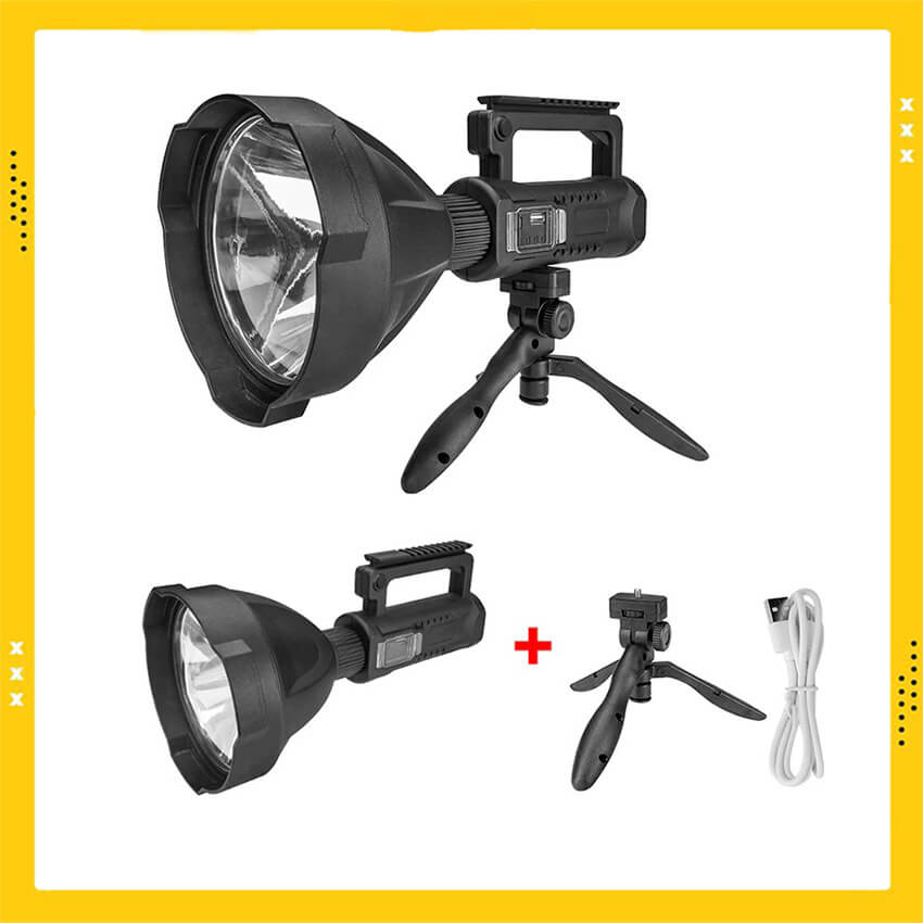 Đèn pin cầm tay siêu sáng chiếu xa 1000m chống thấm nước có chân đế, đèn pin siêu sáng dã ngoại dung lượng 8000mAh, đèn pin tuần tra chống thấm nước