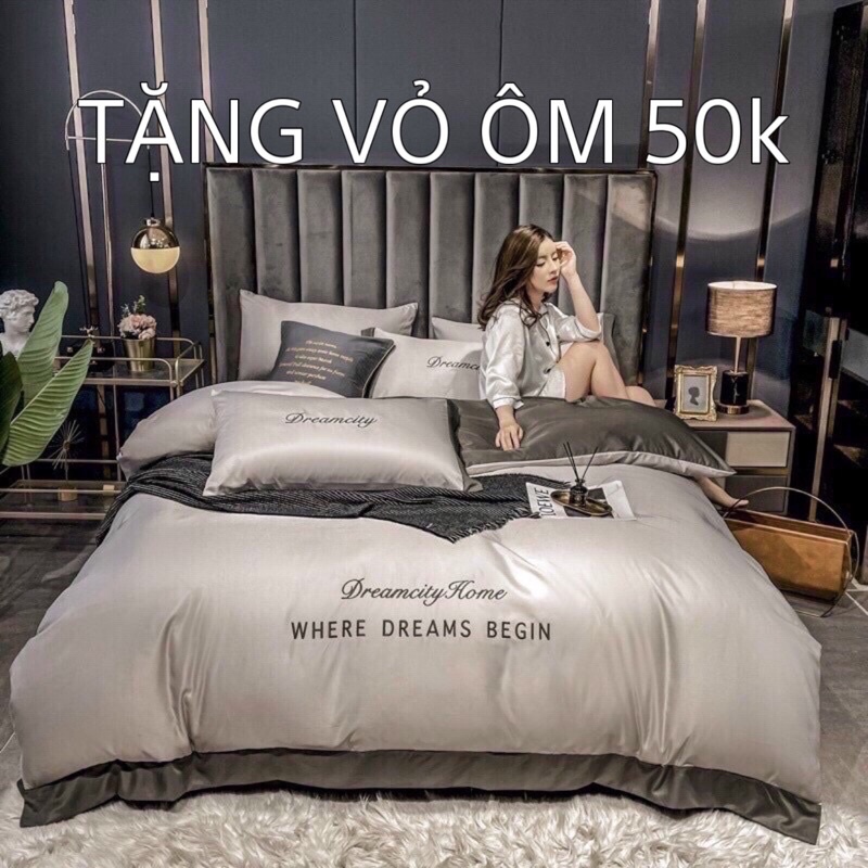 Bộ chăn ga gối phi lụa dream city cao cấp 4 món