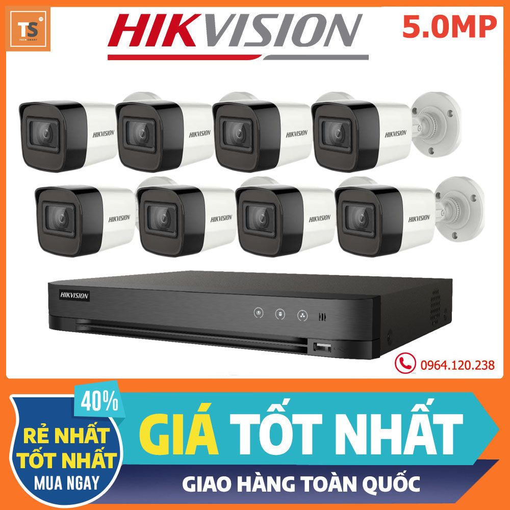 Bộ Camera Quan Sát Hikvision 8 Kênh Super HD 5.0MP Tích Hợp Mic Thu Âm - Trọn Bộ 8 Camera An Ninh Hikvision 5.0MP Đầy Đủ Phụ Kiện Lắp Đặt