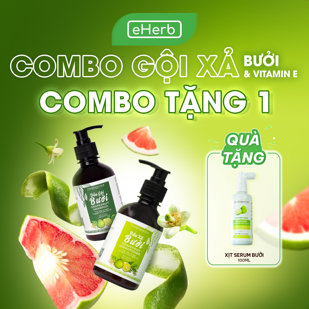  Combo Dầu Gội Dầu Xả Bưởi Ngăn Rụng Tóc Kích Thích Mọc Tóc Từ Thiên Nhiên MILAGANICS Bộ Chăm Sóc Tóc Tinh Dầu Bưởi Nguyên Chất 500ml  Chai - eHerb 