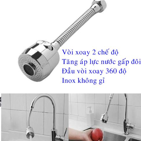 [HCM]Đầu Vòi Xoay 360 Inox Có 2 Chế Độ Bật Nước ( dài 20cm)