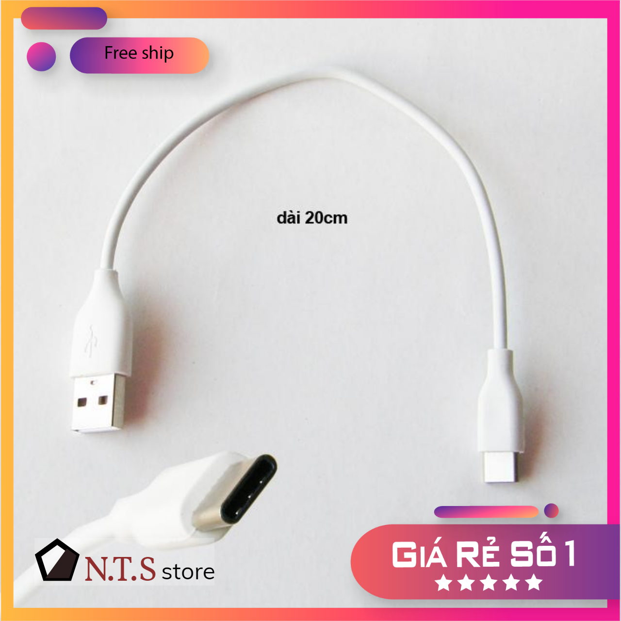 Cáp sạc ngắn Type-C 20cm Chuẩn