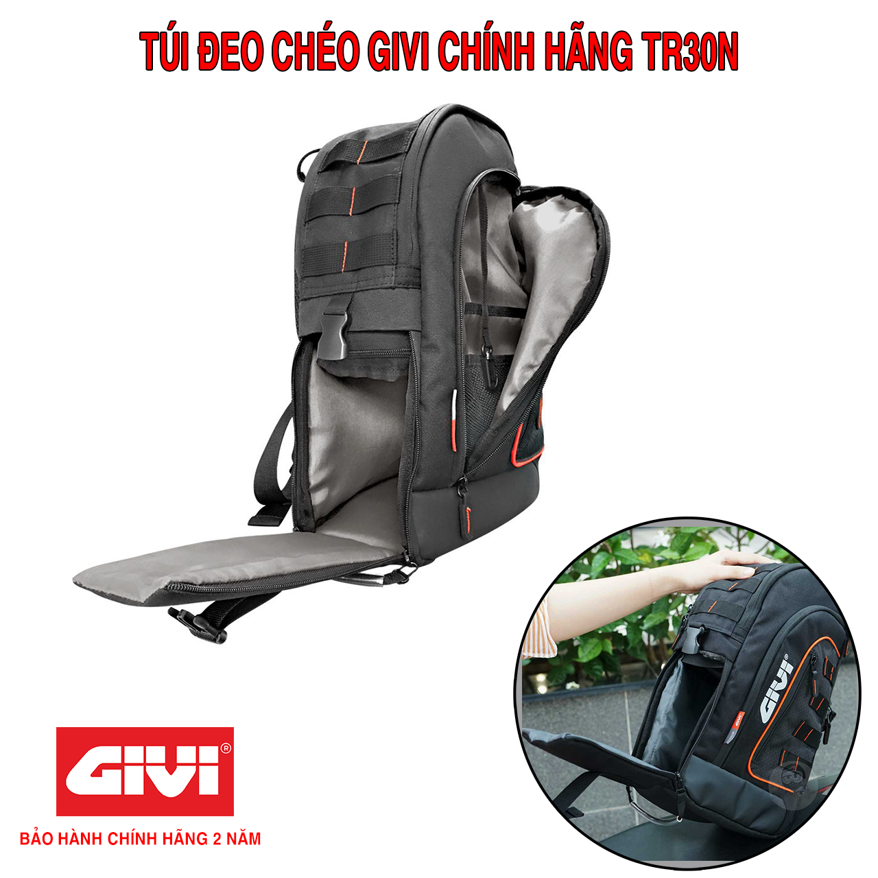 Túi Đeo Chéo Đi Phượt Givi TR30N Màu Đen Chính Hãng - Bảo Hành 2 Năm