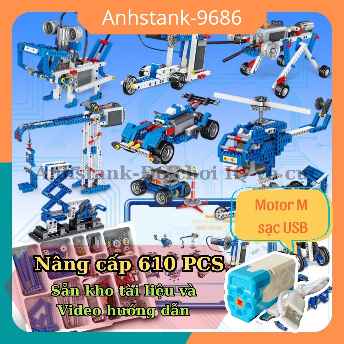 Bộ lắp ráp 9686 dòng Education bản NÂNG CẤP 610 MẢNH GHÉP Lắp 100+ Mô Hình chuẩn Theo Format Đan Mạch đồ chơi trí tuệ bảo hành động cơ 1 đổi 1 mới 1 tháng