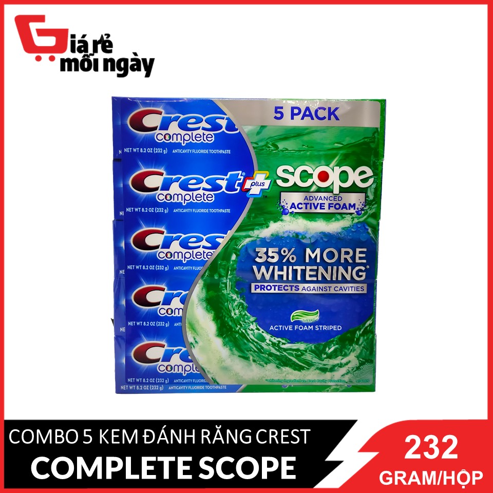Combo 5 tuýp kem đánh răng crest complete scope 232g x5