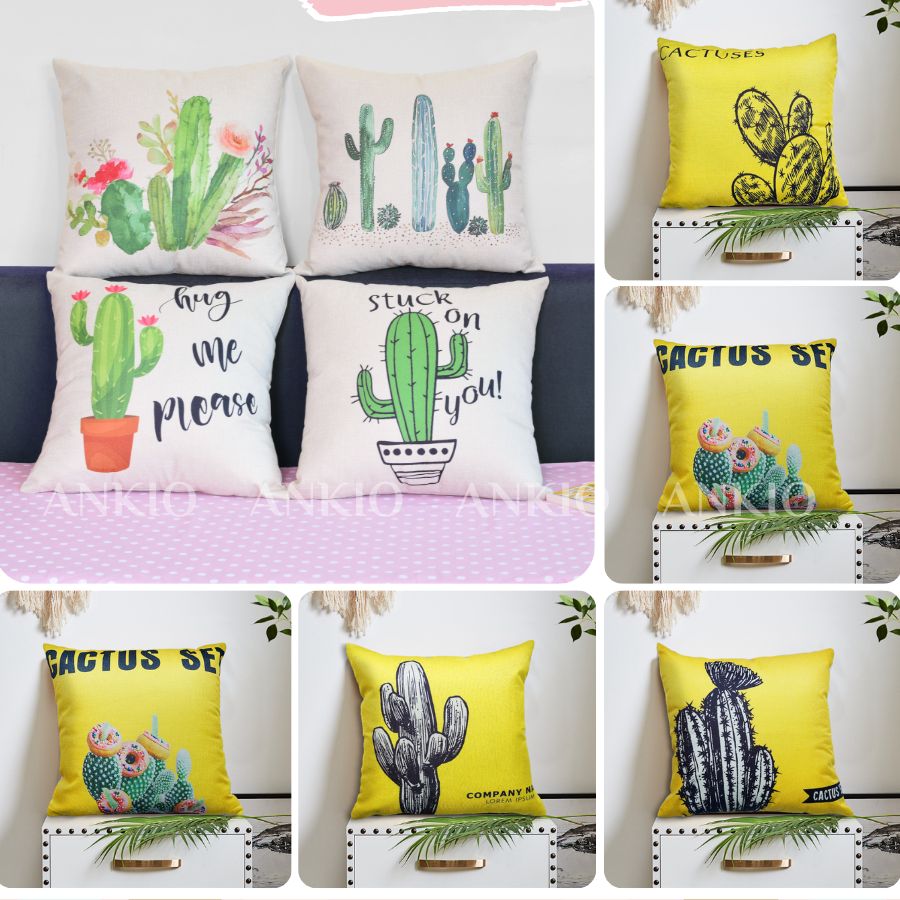 Vỏ gối tựa lưng, gối sofa, gối trang trí, gối vuông, gối văn phòng - sofa pillow covers- sofa pillowcase CÂY XƯƠNG RỒNG, CACTUS (Giá chỉ gồm vỏ gối) - The Peace House