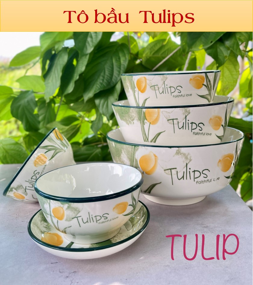 Tô bầu gốm sứ 4d họa tiết tulips - đủ size